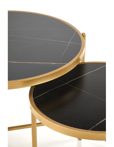 FATIMA Zestaw 2 Ław Glamour fi63/50 cm, fi48/43 cm Spiek Czarny Marmur/Złoty