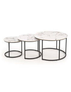 GILDA Zestaw 3 Ław fi80 cm, fi60 cm, fi45 cm | Spiek Biały Marmur/Czarny