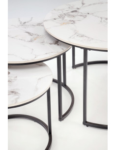 GILDA Zestaw 3 Ław fi80 cm, fi60 cm, fi45 cm | Spiek Biały Marmur/Czarny 2