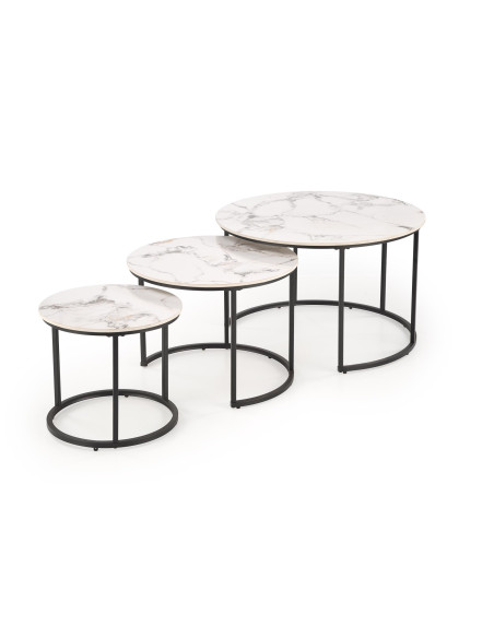 GILDA Zestaw 3 Ław fi80 cm, fi60 cm, fi45 cm | Spiek Biały Marmur/Czarny