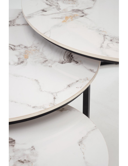 GILDA Zestaw 3 Ław fi80 cm, fi60 cm, fi45 cm | Spiek Biały Marmur/Czarny