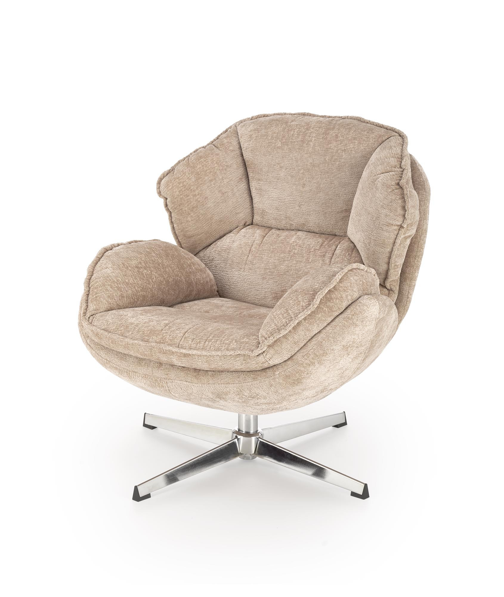 Beżowy fotel wypoczynkowy GUIDO z chromowanymi nóżkami – widok z przodu.