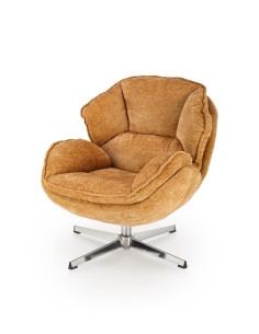 GUIDO Fotel Wypoczynkowy Musztardowy Obrotowy | Komfortowy, Podstawa Chrom