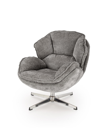 GUIDO Fotel Wypoczynkowy Popielaty Obrotowy | Komfortowy, Podstawa Chrom