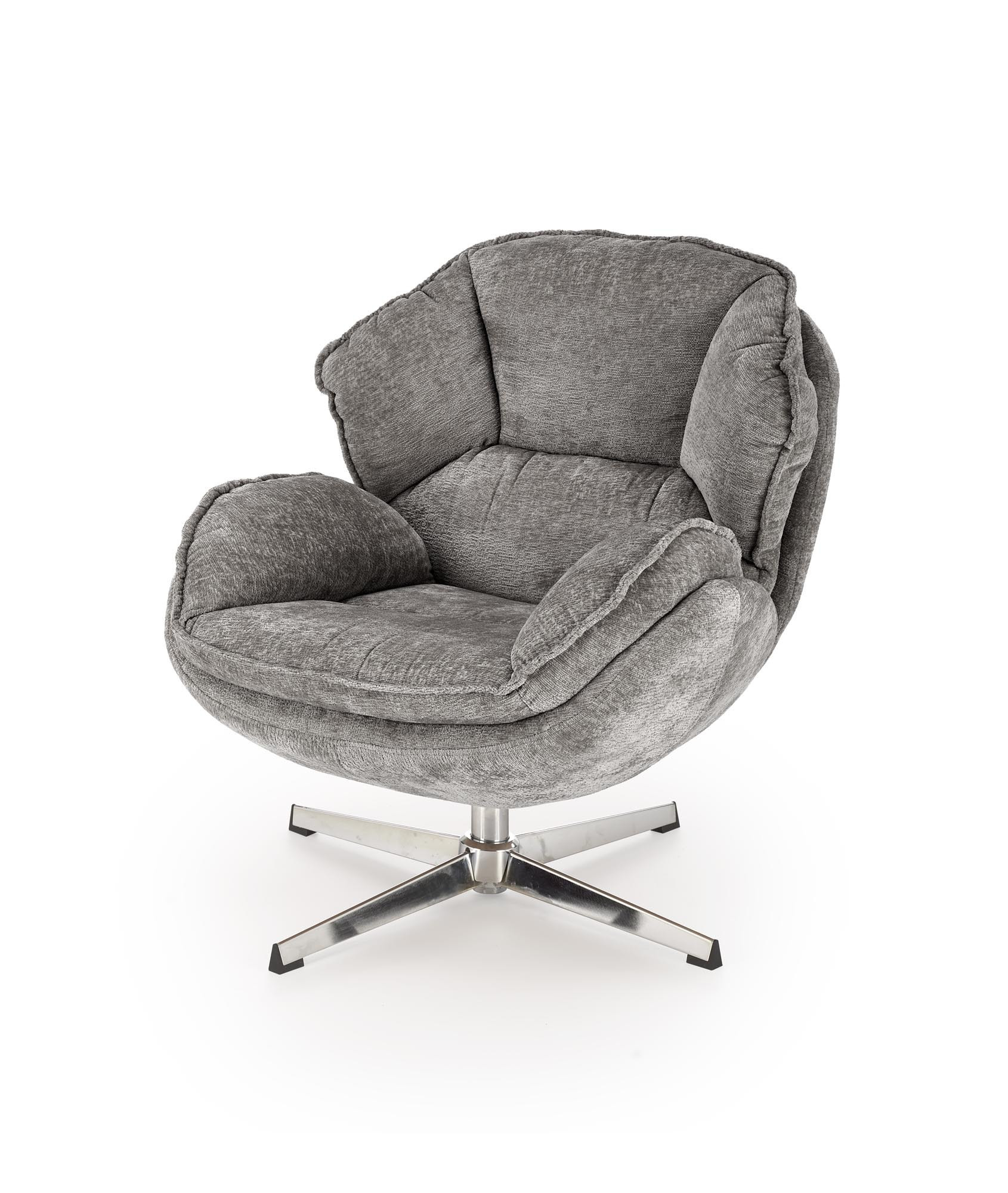 Szary fotel GUIDO z chromowanymi nogami – widok z przodu.