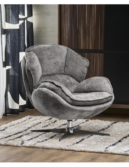 GUIDO Fotel Wypoczynkowy Popielaty Obrotowy | Komfortowy, Podstawa Chrom