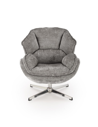 GUIDO Fotel Wypoczynkowy Popielaty Obrotowy | Komfortowy, Podstawa Chrom