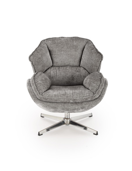 GUIDO Fotel Wypoczynkowy Popielaty Obrotowy | Komfortowy, Podstawa Chrom