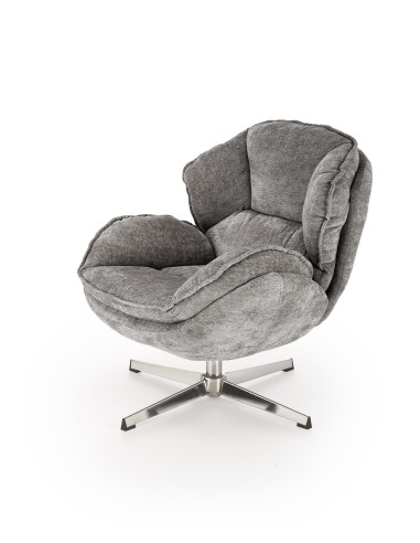 GUIDO Fotel Wypoczynkowy Popielaty Obrotowy | Komfortowy, Podstawa Chrom