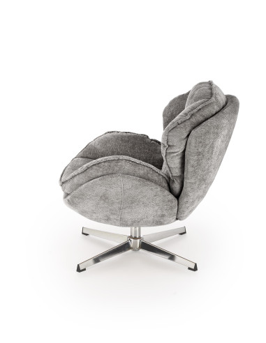 GUIDO Fotel Wypoczynkowy Popielaty Obrotowy | Komfortowy, Podstawa Chrom