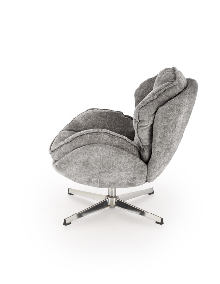 GUIDO Fotel Wypoczynkowy Popielaty Obrotowy | Komfortowy, Podstawa Chrom