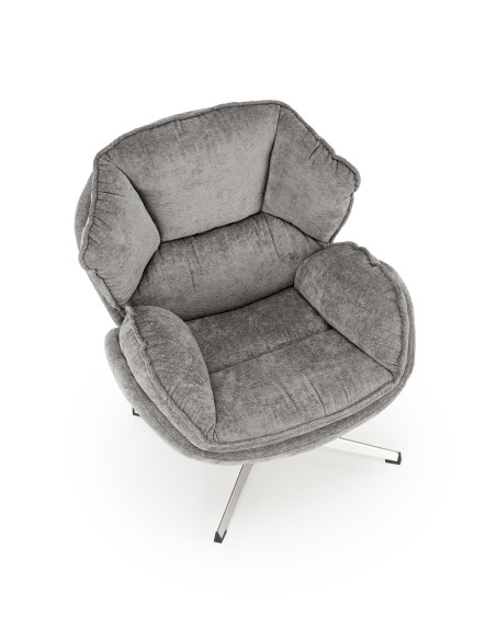 GUIDO Fotel Wypoczynkowy Popielaty Obrotowy | Komfortowy, Podstawa Chrom