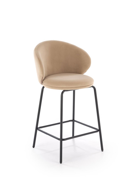 H121 Hoker Czarny | Welur Beżowy, Nogi Stalowe Czarne, Kubełkowe Oparcie