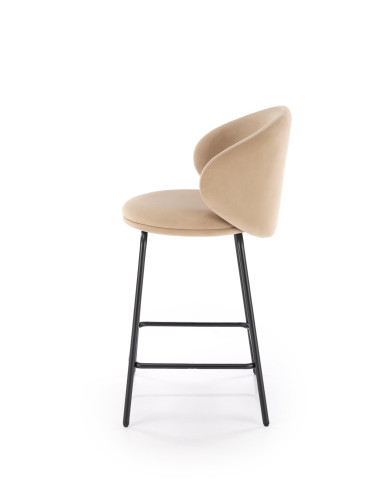 H121 Hoker Czarny | Welur Beżowy, Nogi Stalowe Czarne, Kubełkowe Oparcie