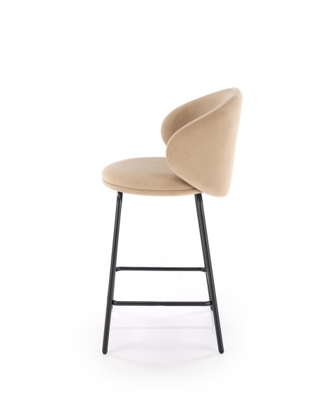 H121 Hoker Czarny | Welur Beżowy, Nogi Stalowe Czarne, Kubełkowe Oparcie