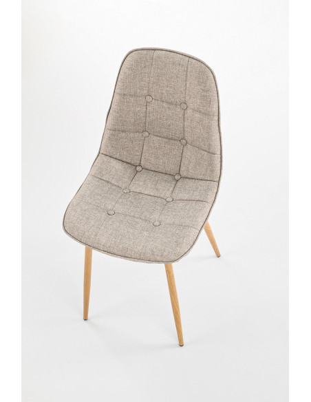 K316 Krzesło Tapicerowane Beżowe Pikowane, Nogi Stalowe Kolor Dąb Miodowy