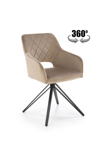 K535 Krzesło Beżowe Obracane 360°, Oparcie w Romby Velvet, Nogi Czarne