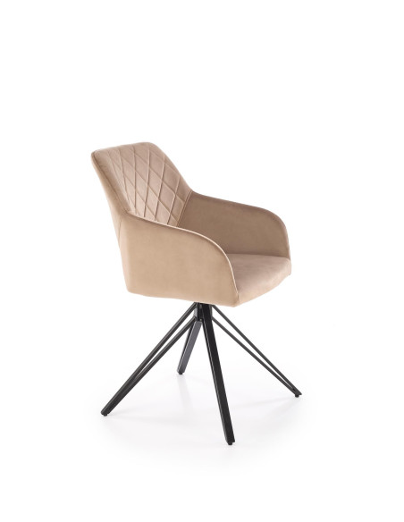 K535 Krzesło Beżowe Obracane 360°, Oparcie w Romby Velvet, Nogi Czarne