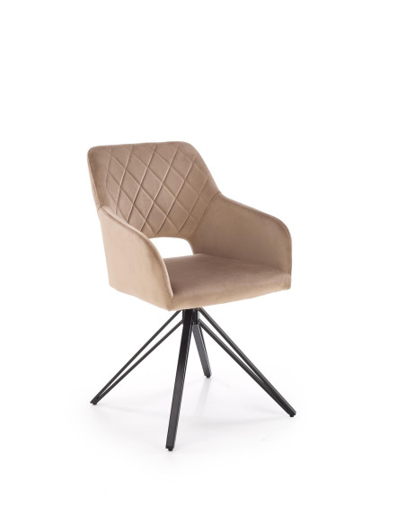 K535 Krzesło Beżowe Obracane 360°, Oparcie w Romby Velvet, Nogi Czarne