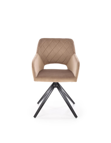 K535 Krzesło Beżowe Obracane 360°, Oparcie w Romby Velvet, Nogi Czarne