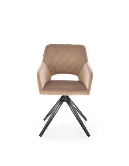 K535 Krzesło Beżowe Obracane 360°, Oparcie w Romby Velvet, Nogi Czarne