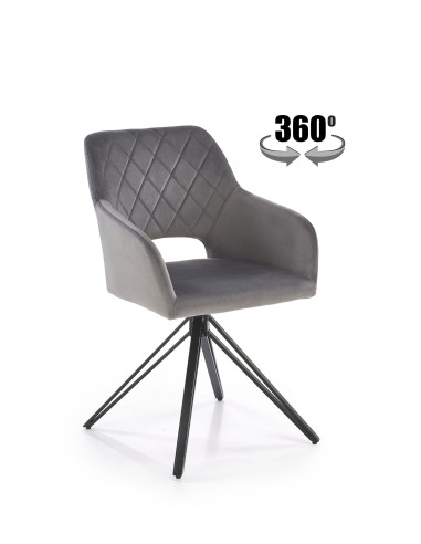 K535 Krzesło Popielate Obracane 360°, Oparcie w Romby Velvet, Nogi Czarne
