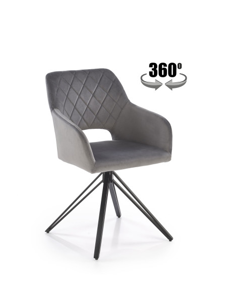 K535 Krzesło Popielate Obracane 360°, Oparcie w Romby Velvet, Nogi Czarne