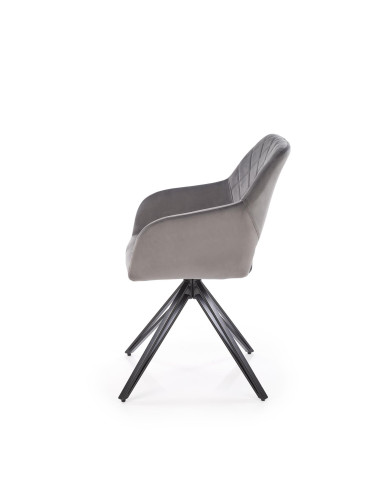 K535 Krzesło Popielate Obracane 360°, Oparcie w Romby Velvet, Nogi Czarne
