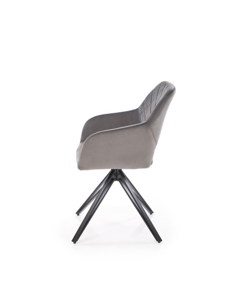 K535 Krzesło Popielate Obracane 360°, Oparcie w Romby Velvet, Nogi Czarne