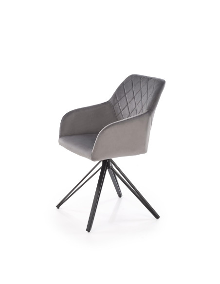 K535 Krzesło Popielate Obracane 360°, Oparcie w Romby Velvet, Nogi Czarne