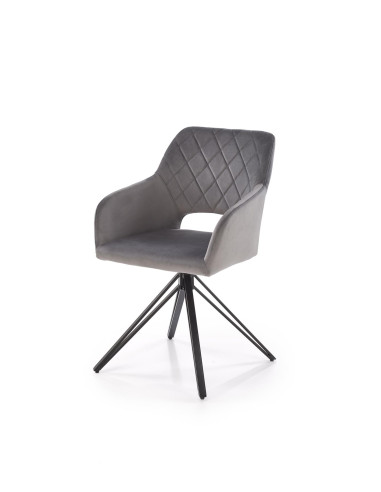 K535 Krzesło Popielate Obracane 360°, Oparcie w Romby Velvet, Nogi Czarne