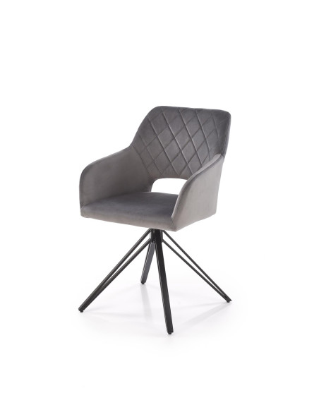 K535 Krzesło Popielate Obracane 360°, Oparcie w Romby Velvet, Nogi Czarne
