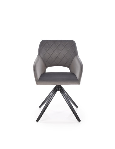 K535 Krzesło Popielate Obracane 360°, Oparcie w Romby Velvet, Nogi Czarne