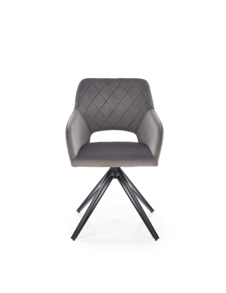 K535 Krzesło Popielate Obracane 360°, Oparcie w Romby Velvet, Nogi Czarne