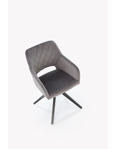 K535 Krzesło Popielate Obracane 360°, Oparcie w Romby Velvet, Nogi Czarne