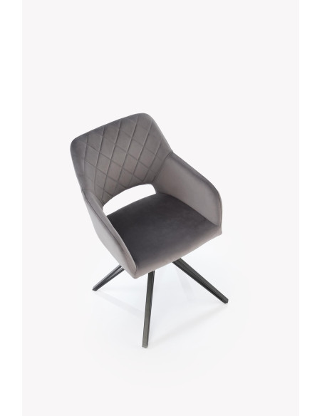 K535 Krzesło Popielate Obracane 360°, Oparcie w Romby Velvet, Nogi Czarne