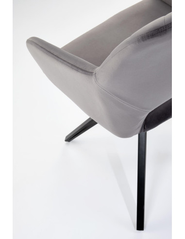 K535 Krzesło Popielate Obracane 360°, Oparcie w Romby Velvet, Nogi Czarne