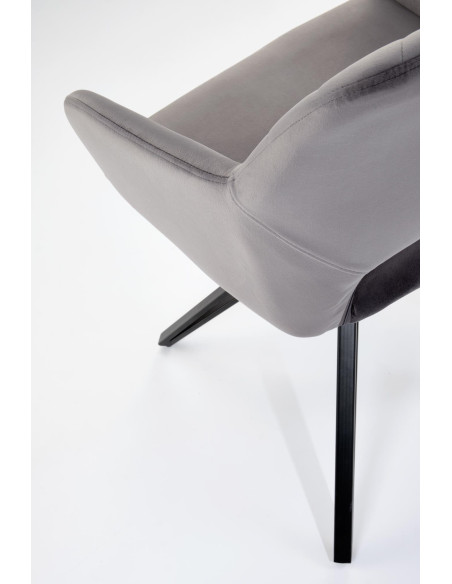 K535 Krzesło Popielate Obracane 360°, Oparcie w Romby Velvet, Nogi Czarne