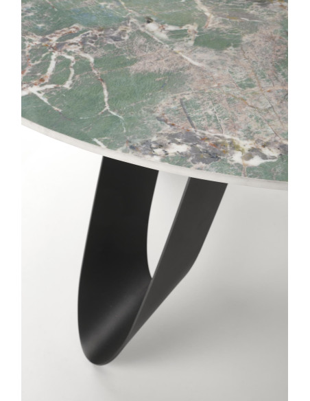 GIOVANI Stół Okrągły Fi135/76 cm Spiek Zielony Marmur | Nogi Stalowe Czarne