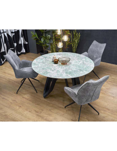 GIOVANI Stół Okrągły Fi135/76 cm Spiek Zielony Marmur | Nogi Stalowe Czarne