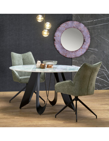 GIOVANI Stół Okrągły Fi135/76 cm Spiek Zielony Marmur | Nogi Stalowe Czarne