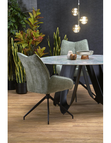 GIOVANI Stół Okrągły Fi135/76 cm Spiek Zielony Marmur | Nogi Stalowe Czarne