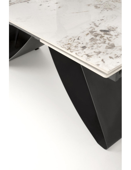 HILARIO Stół Rozkładany 180-260cm Spiek Biały Marmur | Nogi Stalowe Czarne