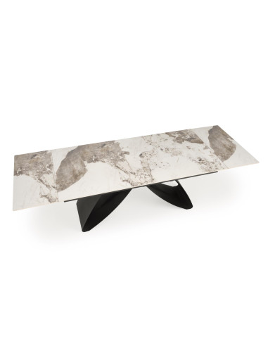 HILARIO Stół Rozkładany 180-260cm Spiek Biały Marmur | Nogi Stalowe Czarne