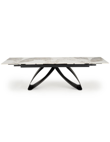 HILARIO Stół Rozkładany 180-260cm Spiek Biały Marmur | Nogi Stalowe Czarne