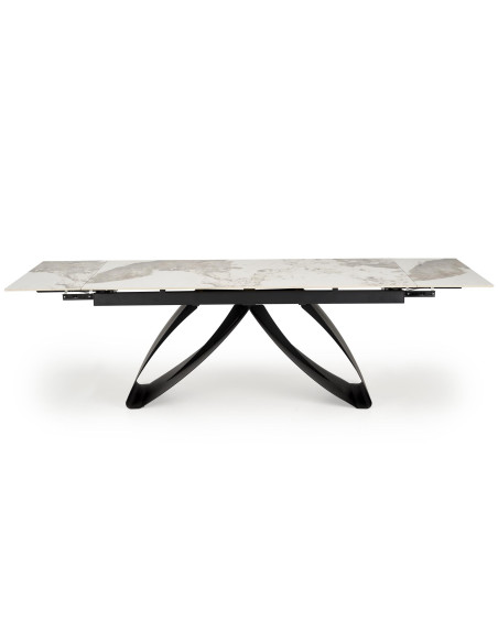 HILARIO Stół Rozkładany 180-260cm Spiek Biały Marmur | Nogi Stalowe Czarne