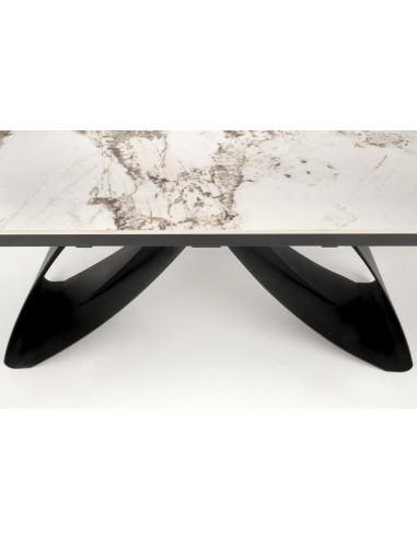 HILARIO Stół Rozkładany 180-260cm Spiek Biały Marmur | Nogi Stalowe Czarne