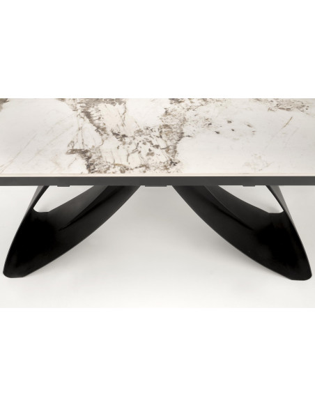 HILARIO Stół Rozkładany 180-260cm Spiek Biały Marmur | Nogi Stalowe Czarne