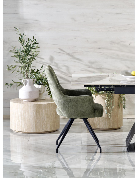 HILARIO Stół Rozkładany 180-260cm Spiek Biały Marmur | Nogi Stalowe Czarne