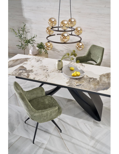 HILARIO Stół Rozkładany 180-260cm Spiek Biały Marmur | Nogi Stalowe Czarne